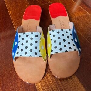Vintage Bob Baker Retro Leather Colorful Polka Dot Slide Sandals